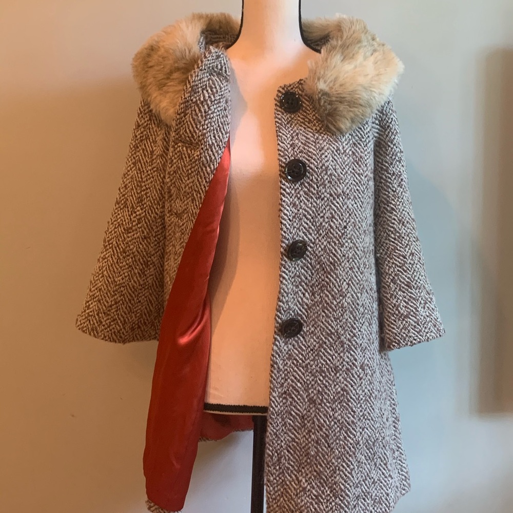 Anthropologie Wool Jacket w/ Shiny Red inside